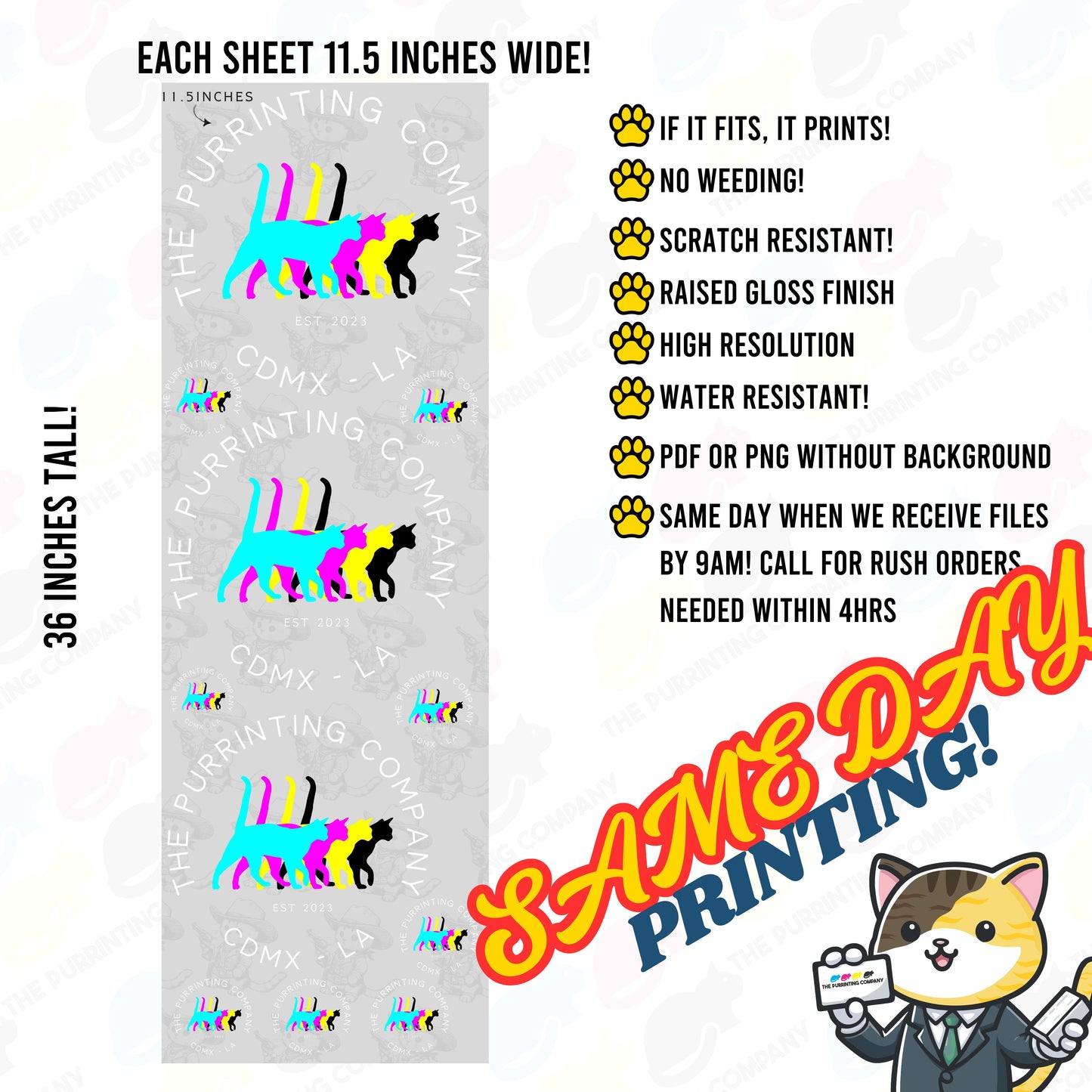 SAME DAY UV DTF STICKER 11.5" WIDE GANG SHEET